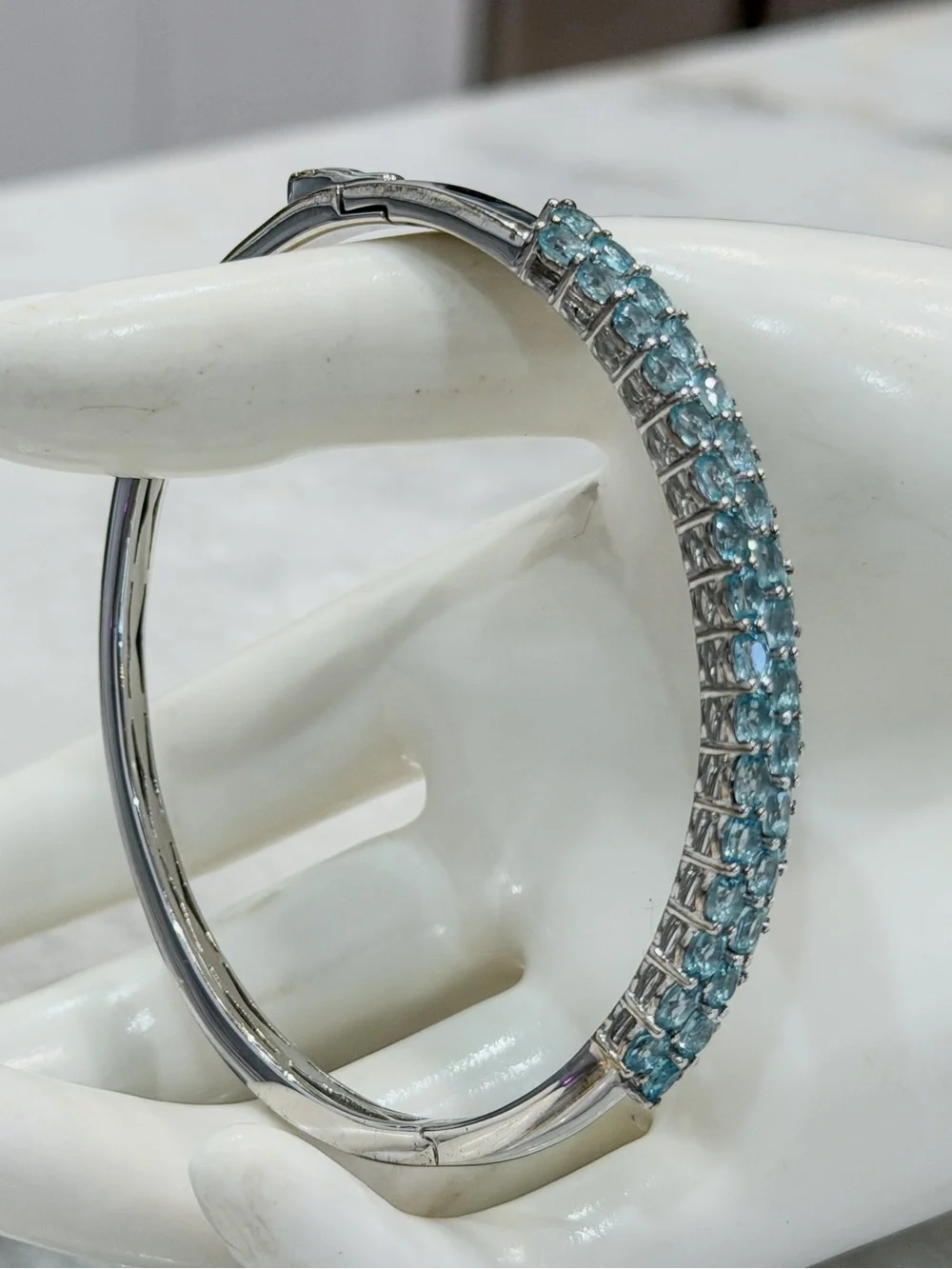 Betroka Blue Apatite Sterling Silver 7.25” Bangle Bracelet